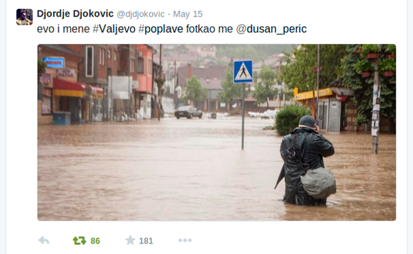 Tweet says: Here I am #Valjevo #floods pic taken by @dusan_peric