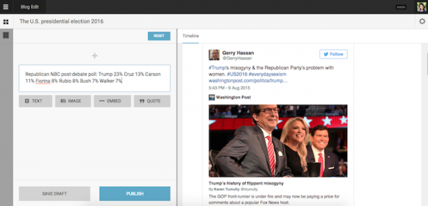 The new Live Blog editor has a clean design and is easy to use