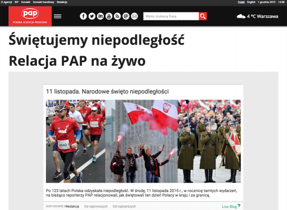 Polish agency PAP used Live Blog to cover celebrations of this year’s Polish National Day